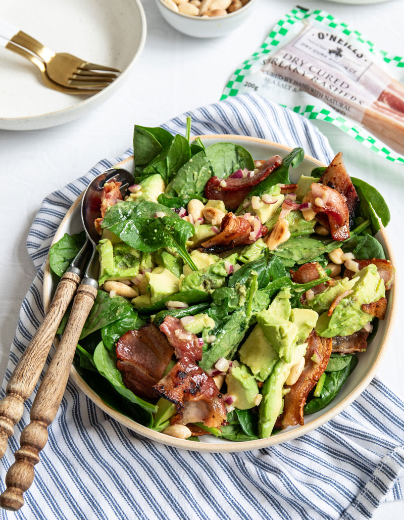 oneills-bacon-summer-salad Bacon & Baby Spinach Salad with Avocado & Almonds